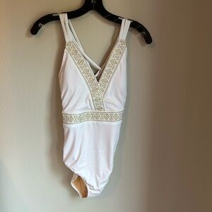 Cabana Life White Metallic Embroidered One-Piece